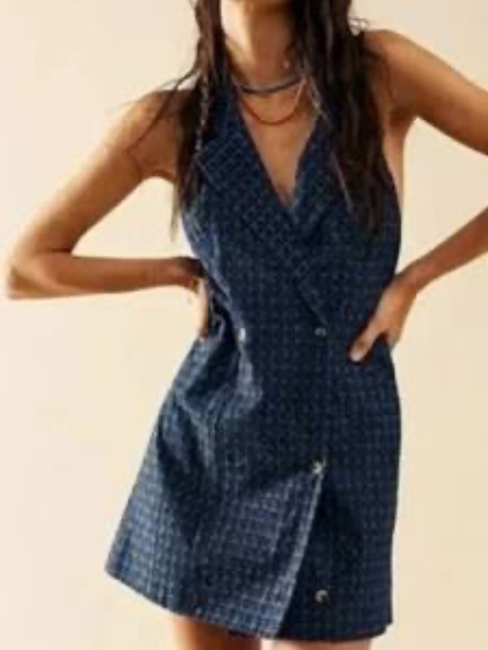 Free People Blue Louie Blazer Double Breasted Halter Mini Dress, M